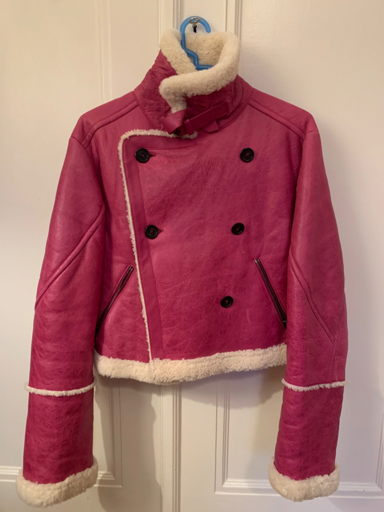 Kenzo Shearling-Jacke in Fuchsia-Rosa (Wollhaut) - Größe S
