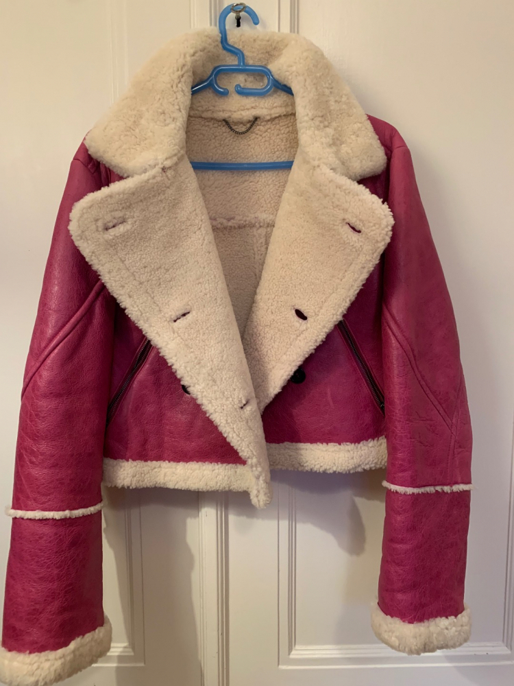 Kenzo Shearling-Jacke in Fuchsia-Rosa (Wollhaut) - Größe S