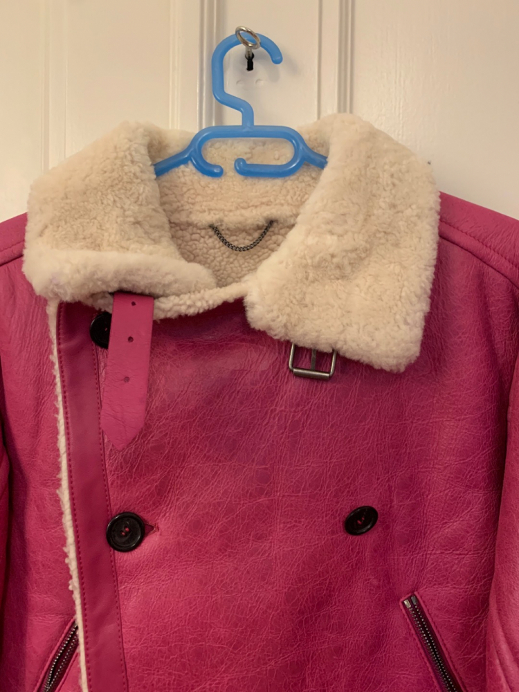 Kenzo Shearling-Jacke in Fuchsia-Rosa (Wollhaut) - Größe S