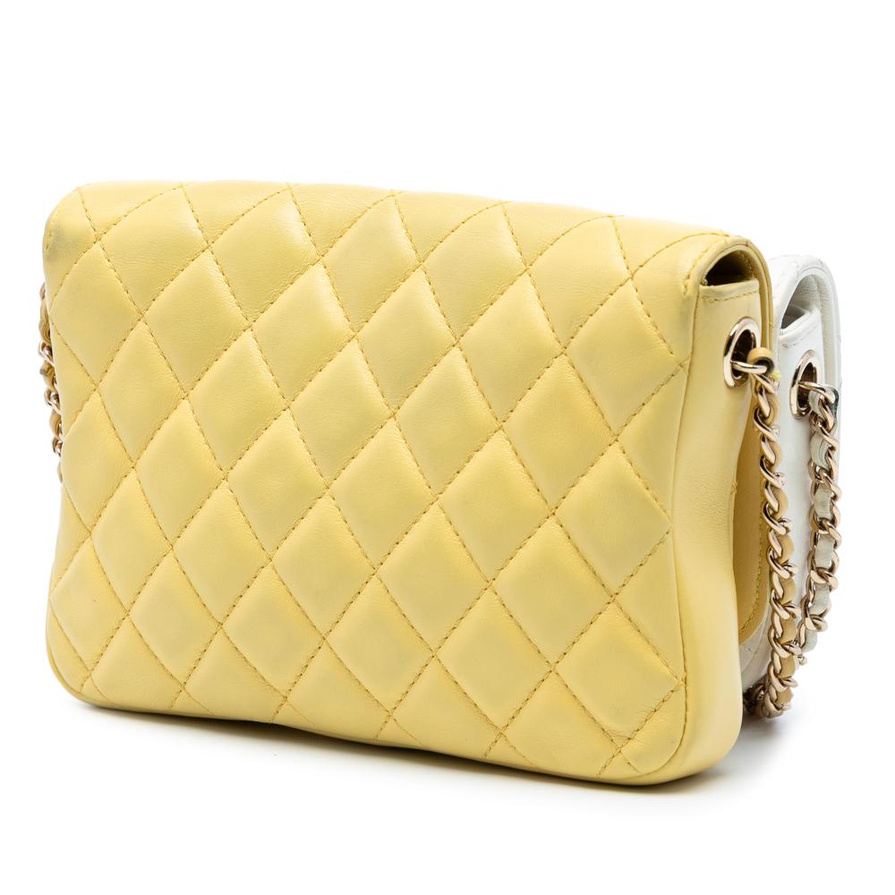 Chanel B Chanel Yellow with White Lambskin Leather Leather CC Quilted Lambskin Side Packs Flap Italy