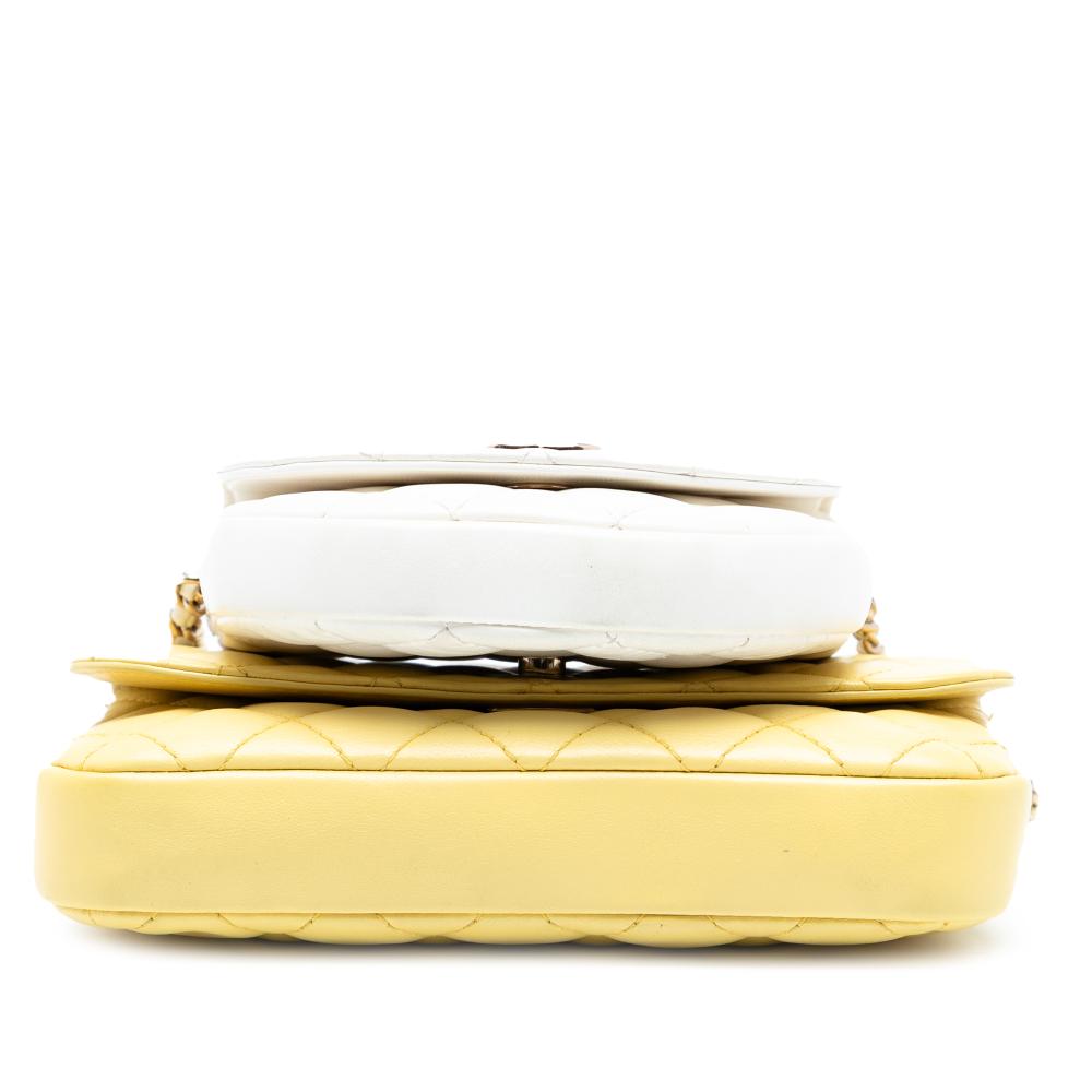 Chanel B Chanel Yellow with White Lambskin Leather Leather CC Quilted Lambskin Side Packs Flap Italy