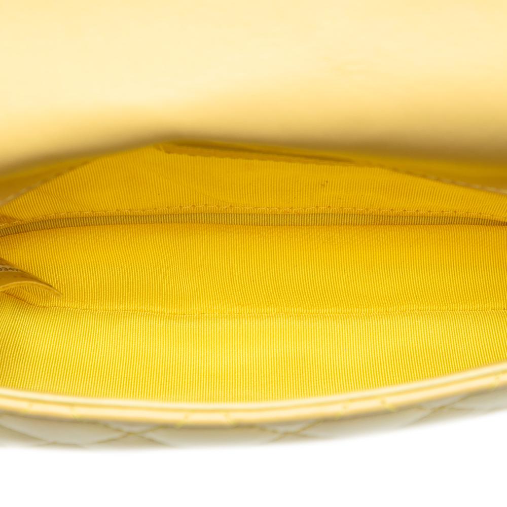 Chanel B Chanel Yellow with White Lambskin Leather Leather CC Quilted Lambskin Side Packs Flap Italy