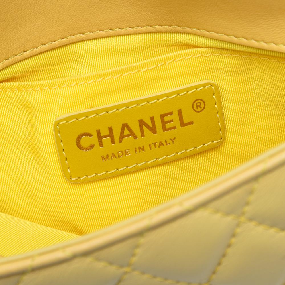 Chanel B Chanel Yellow with White Lambskin Leather Leather CC Quilted Lambskin Side Packs Flap Italy