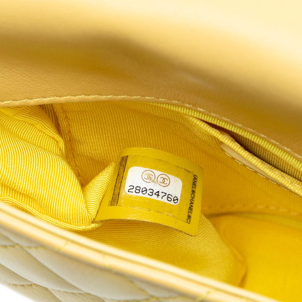 Chanel B Chanel Yellow with White Lambskin Leather Leather CC Quilted Lambskin Side Packs Flap Italy