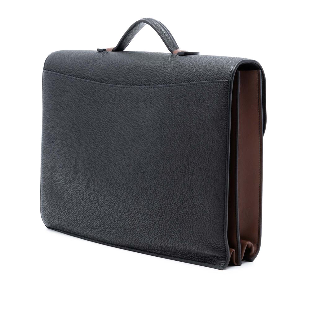 Hermès B Hermès Black with Brown Calf Leather Togo and Swift Sac A Depeches Verso 38 France