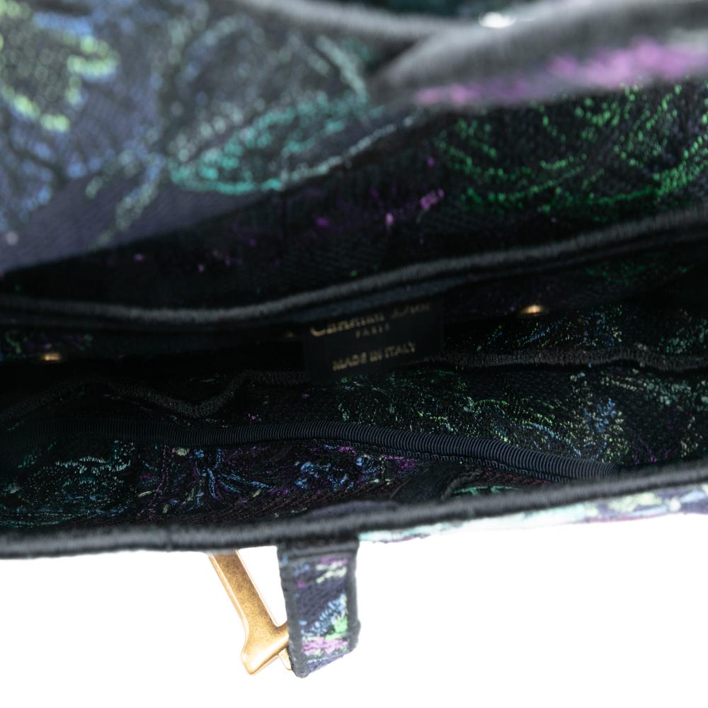 Christian Dior AB Dior Blue Canvas Fabric Embroidered Floral Saddle Bag Italy