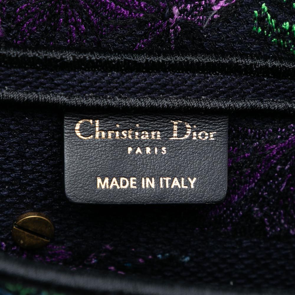 Christian Dior AB Dior Blue Canvas Fabric Embroidered Floral Saddle Bag Italy