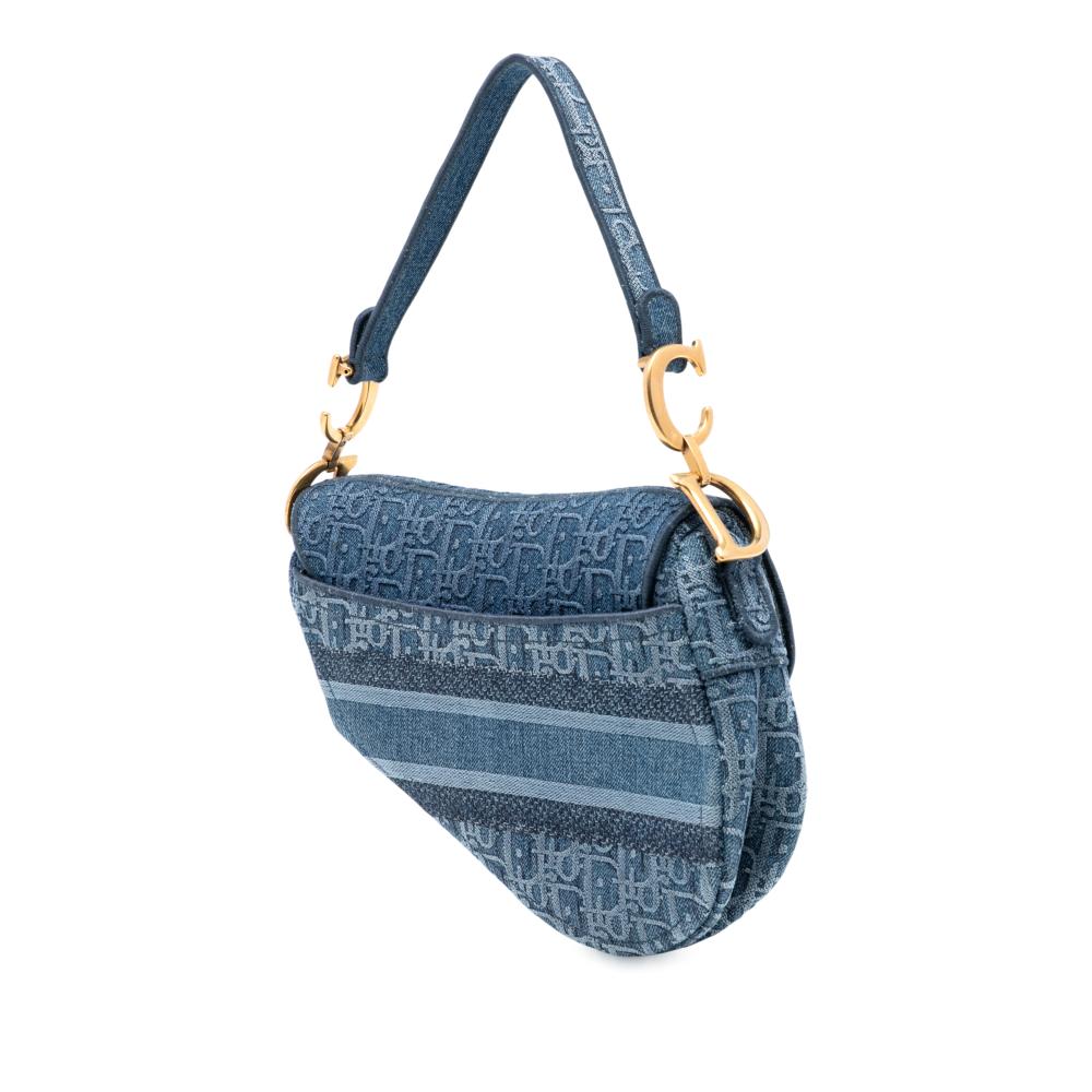 Christian Dior B Dior Blue Denim Fabric Oblique Embroidered Saddle Bag Italy