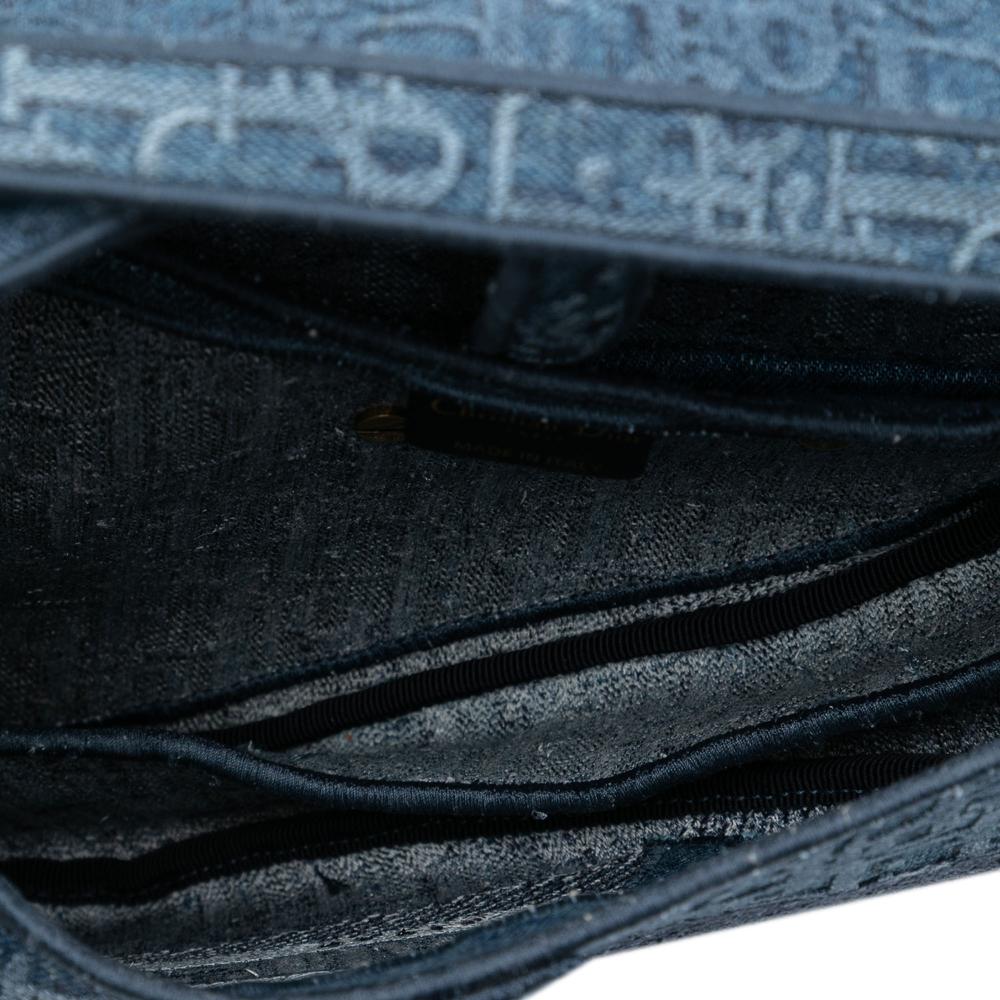 Christian Dior B Dior Blue Denim Fabric Oblique Embroidered Saddle Bag Italy