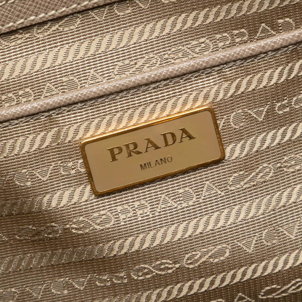 Prada B Prada Brown Beige Saffiano Leather Large Lux Galleria Tote Italy