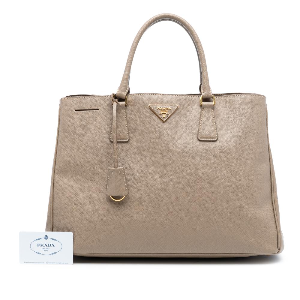 Prada B Prada Brown Beige Saffiano Leather Large Lux Galleria Tote Italy