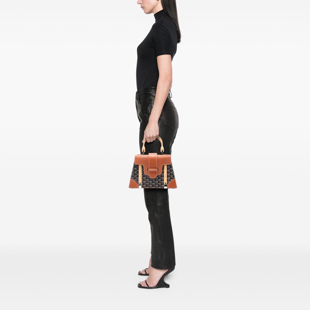 Goyard B Goyard Black Coated Canvas Fabric Goyardine Saigon Structured PM France