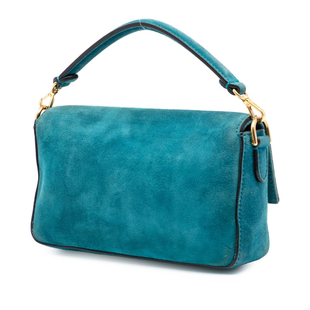 Fendi B Fendi Blue Peacock Suede Leather Mini Baguette Satchel Italy