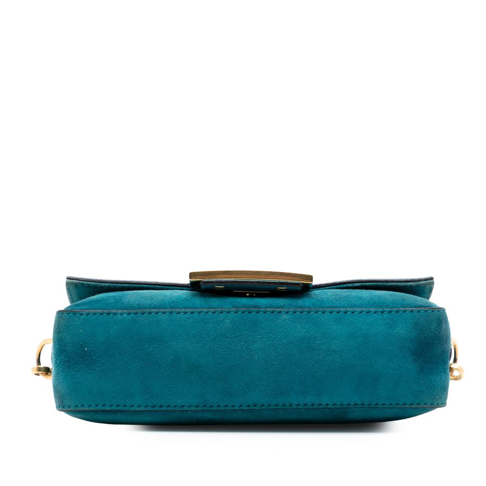 Fendi B Fendi Blue Peacock Suede Leather Mini Baguette Satchel Italy