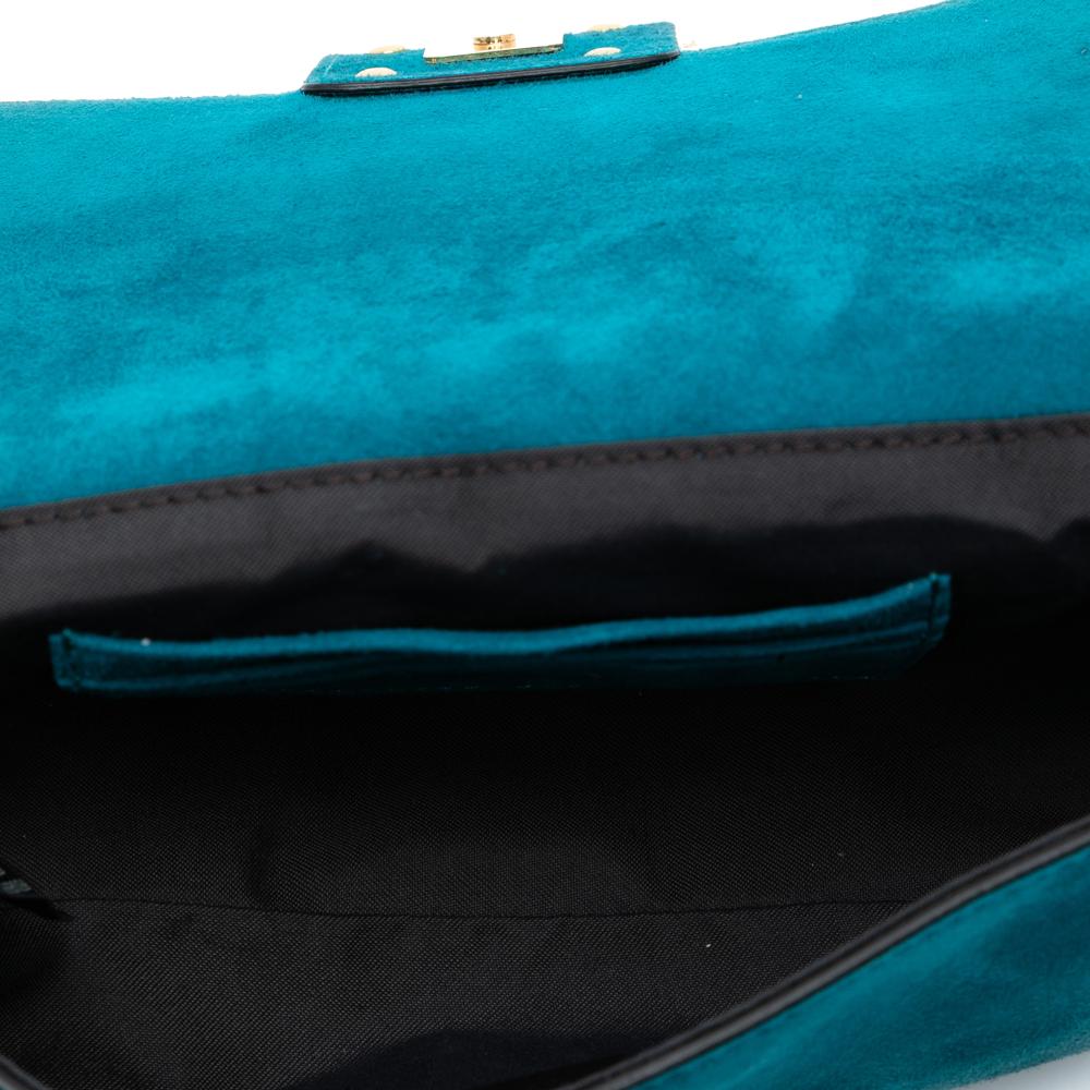 Fendi B Fendi Blue Peacock Suede Leather Mini Baguette Satchel Italy
