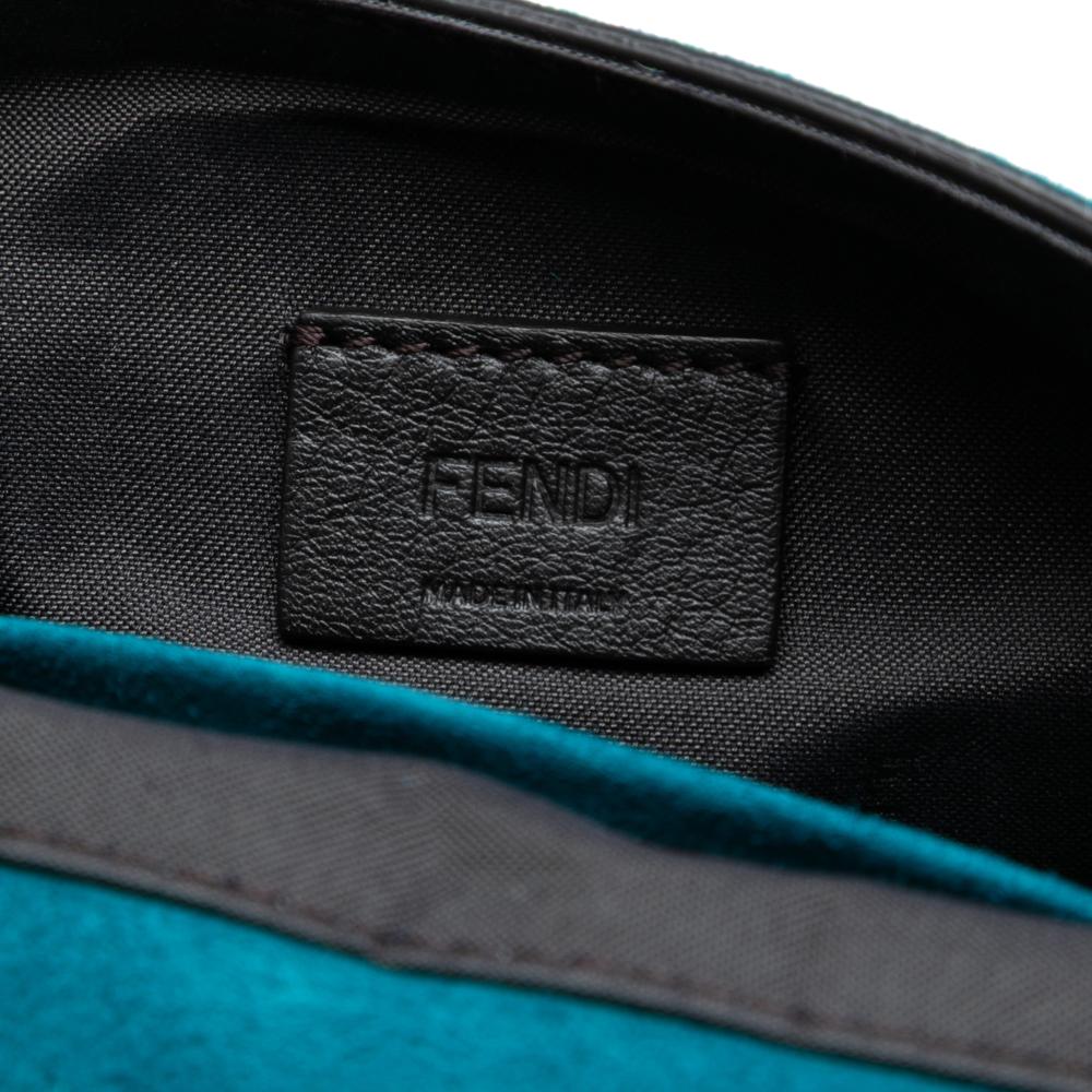 Fendi B Fendi Blue Peacock Suede Leather Mini Baguette Satchel Italy