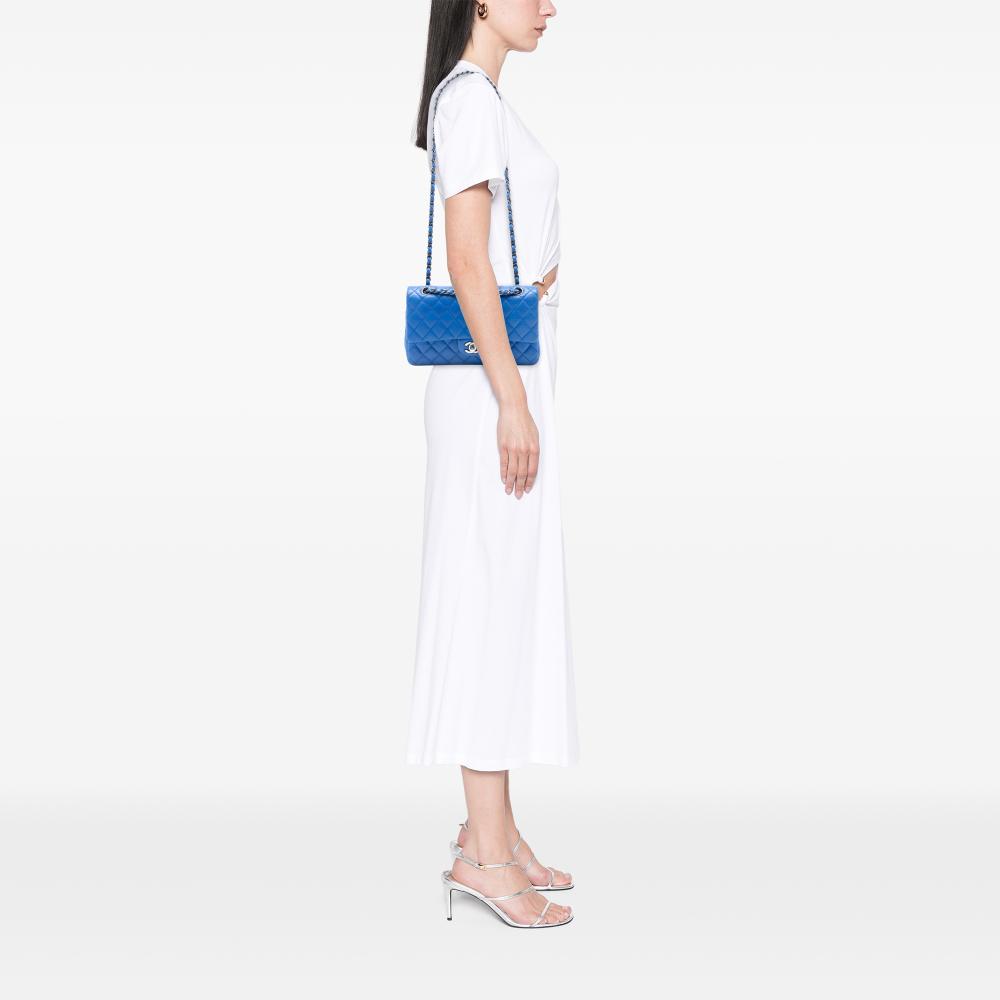 Chanel B Chanel Blue Caviar Leather Leather Medium Classic Caviar Double Flap France