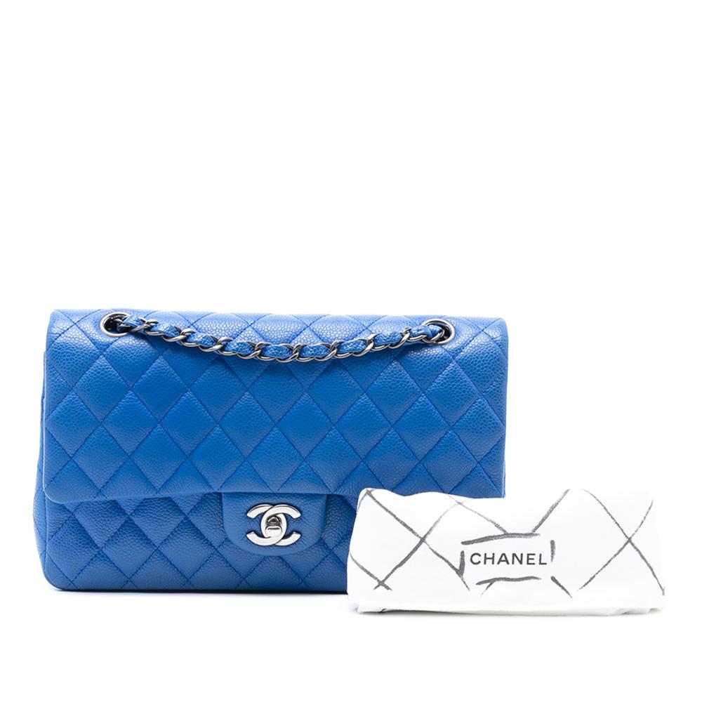 Chanel B Chanel Blue Caviar Leather Leather Medium Classic Caviar Double Flap France