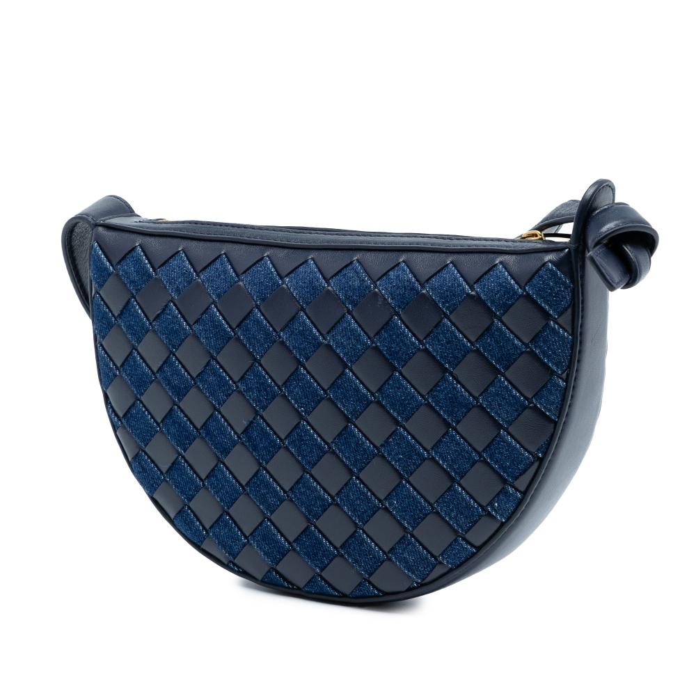 Bottega Veneta AB Bottega Veneta Blue Navy Calf Leather Mini and Denim Intrecciato Sunrise Hobo Italy