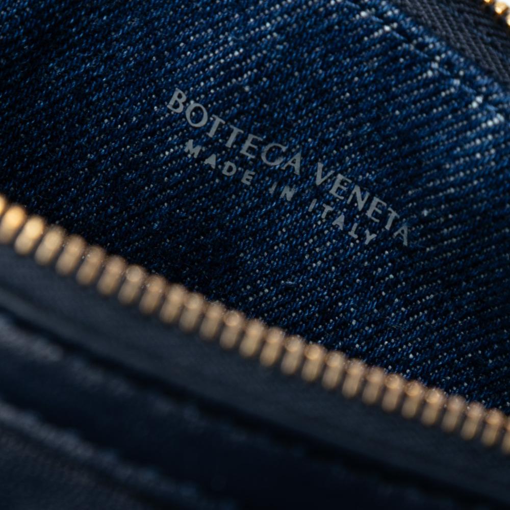 Bottega Veneta AB Bottega Veneta Blue Navy Calf Leather Mini and Denim Intrecciato Sunrise Hobo Italy