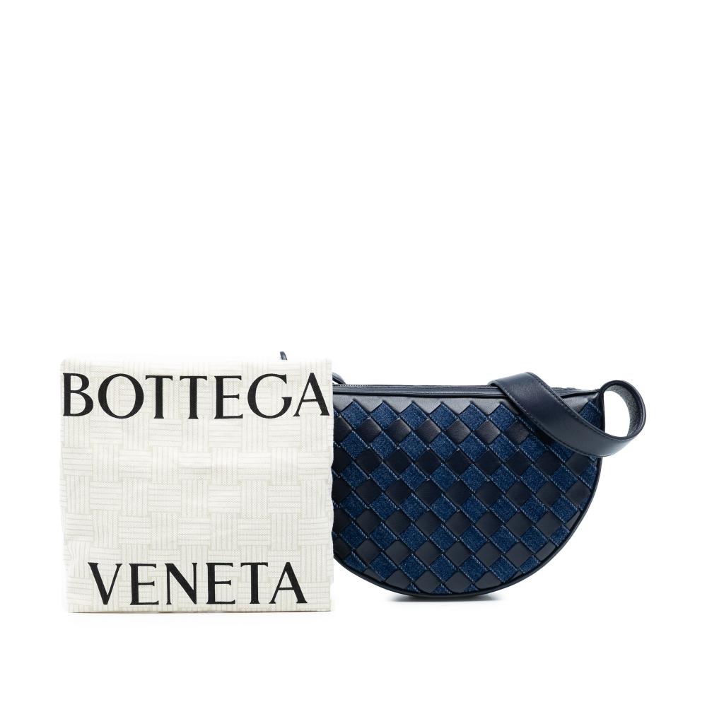 Bottega Veneta AB Bottega Veneta Blue Navy Calf Leather Mini and Denim Intrecciato Sunrise Hobo Italy