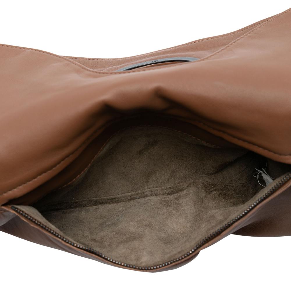 Bottega Veneta AB Bottega Veneta Brown Nappa Leather Leather Nappa Embossed Intrecciato Turnlock Clutch Italy