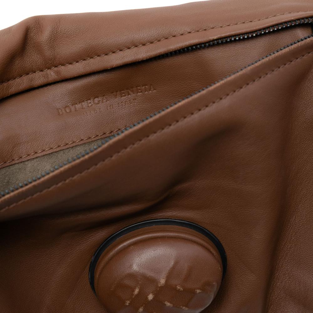 Bottega Veneta AB Bottega Veneta Brown Nappa Leather Leather Nappa Embossed Intrecciato Turnlock Clutch Italy