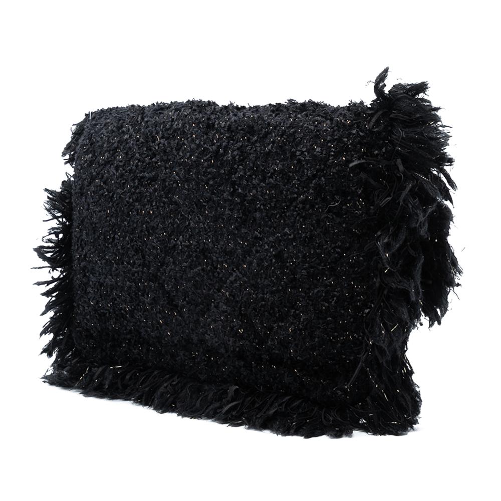 Chanel AB Chanel Black Tweed Fabric Paris Cosmopolite Fringe Clutch Italy