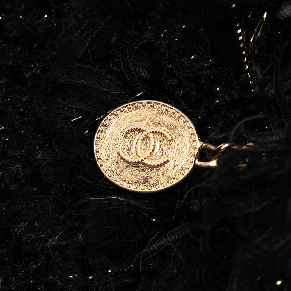 Chanel AB Chanel Black Tweed Fabric Paris Cosmopolite Fringe Clutch Italy