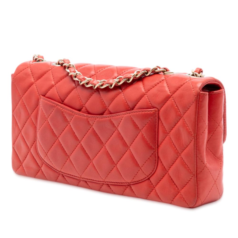 Chanel B Chanel Red Lambskin Leather Leather Classic Lambskin East West Single Flap Italy