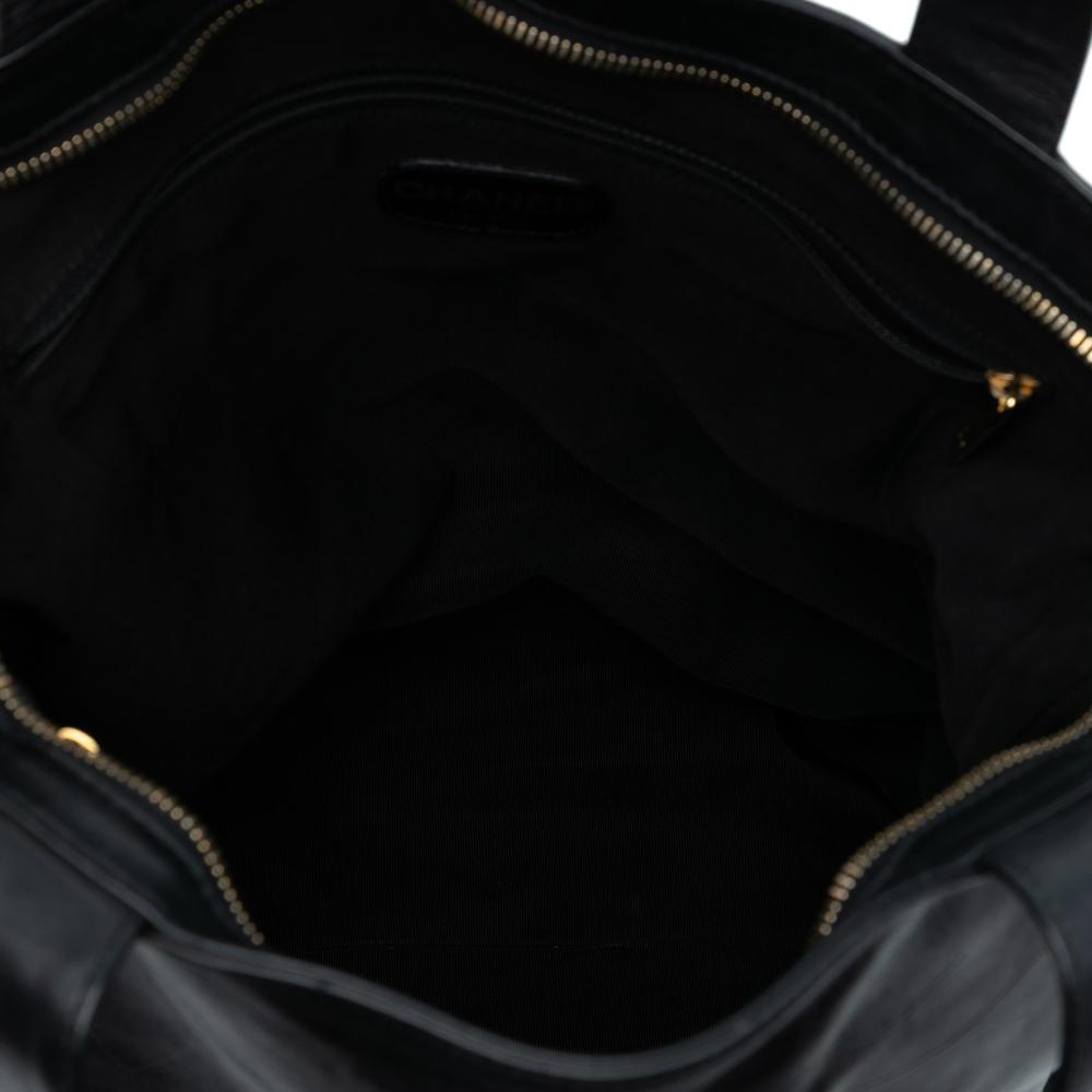 Chanel B Chanel Black Calf Leather CC Embossed Tote Italy