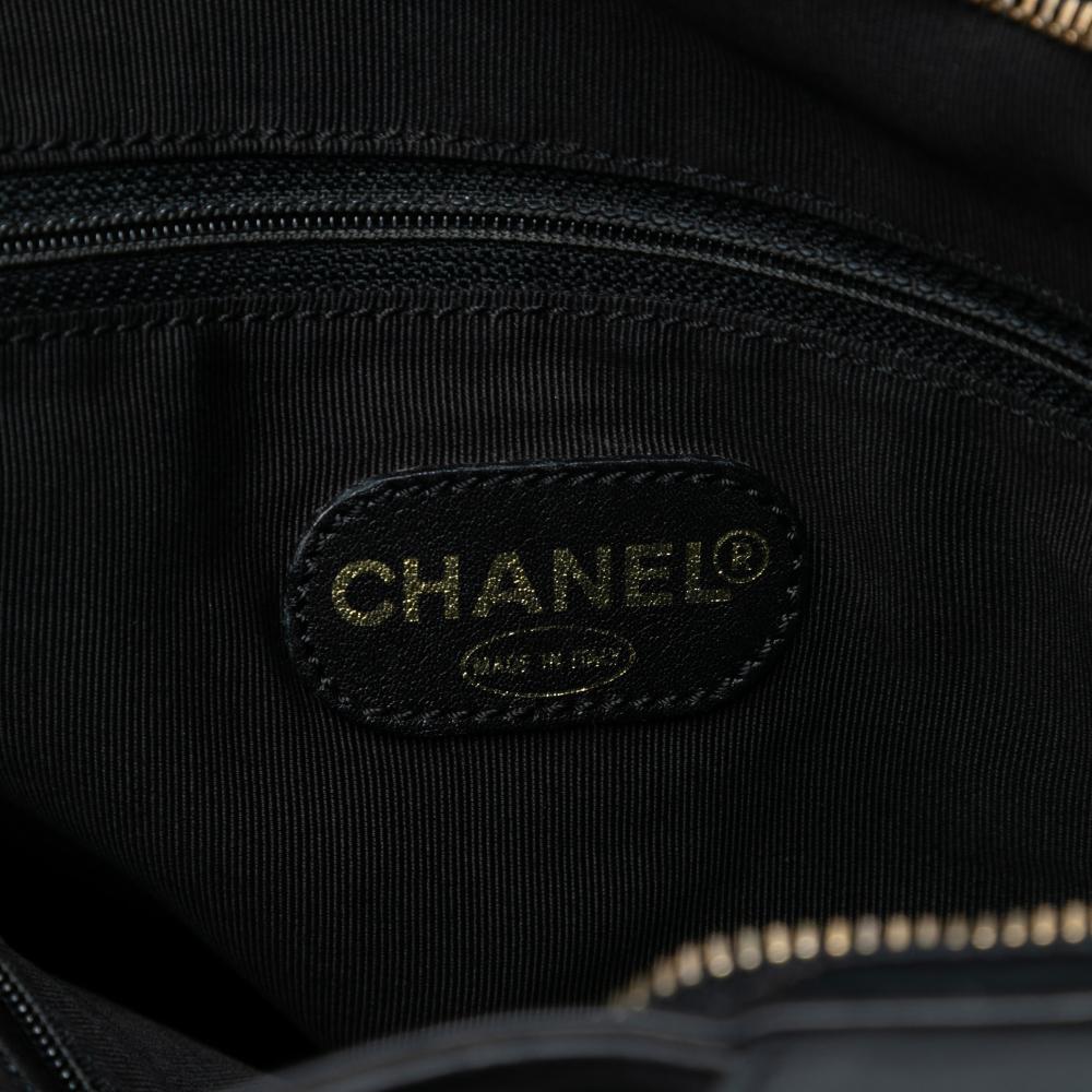 Chanel B Chanel Black Calf Leather CC Embossed Tote Italy