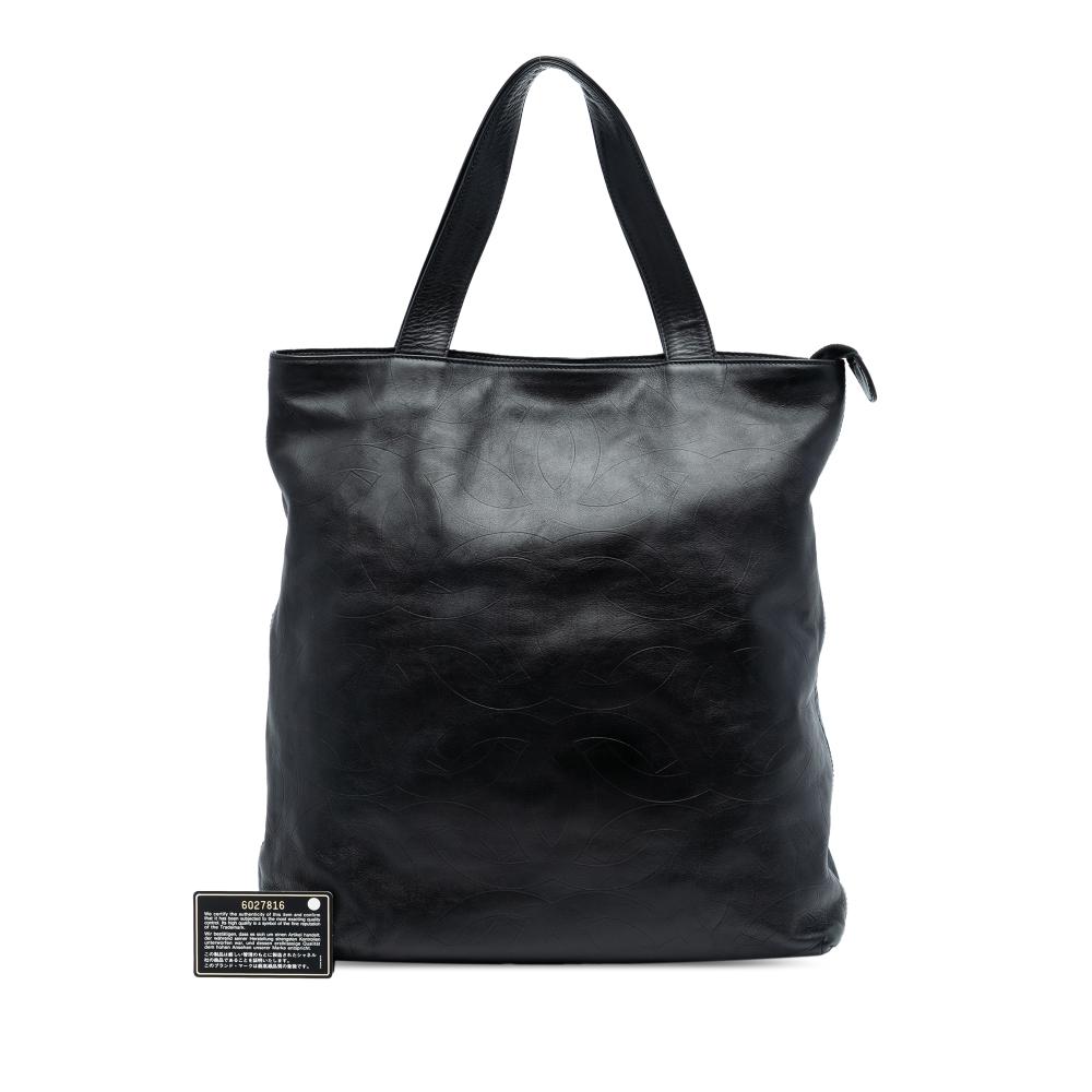 Chanel B Chanel Black Calf Leather CC Embossed Tote Italy