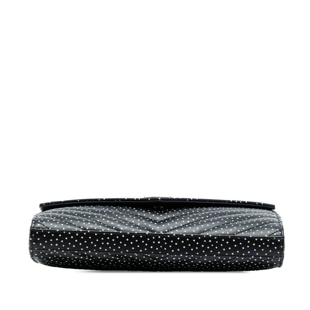 Saint Laurent Black Calf Leather Quilted Chevron skin Polka Dot Monogram Envelope Chain Wallet Italy