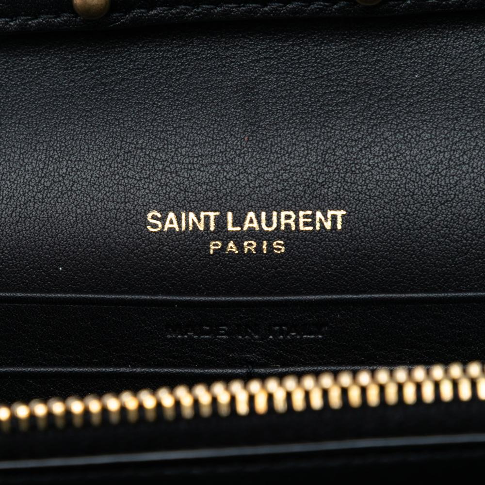 Saint Laurent Black Calf Leather Quilted Chevron skin Polka Dot Monogram Envelope Chain Wallet Italy