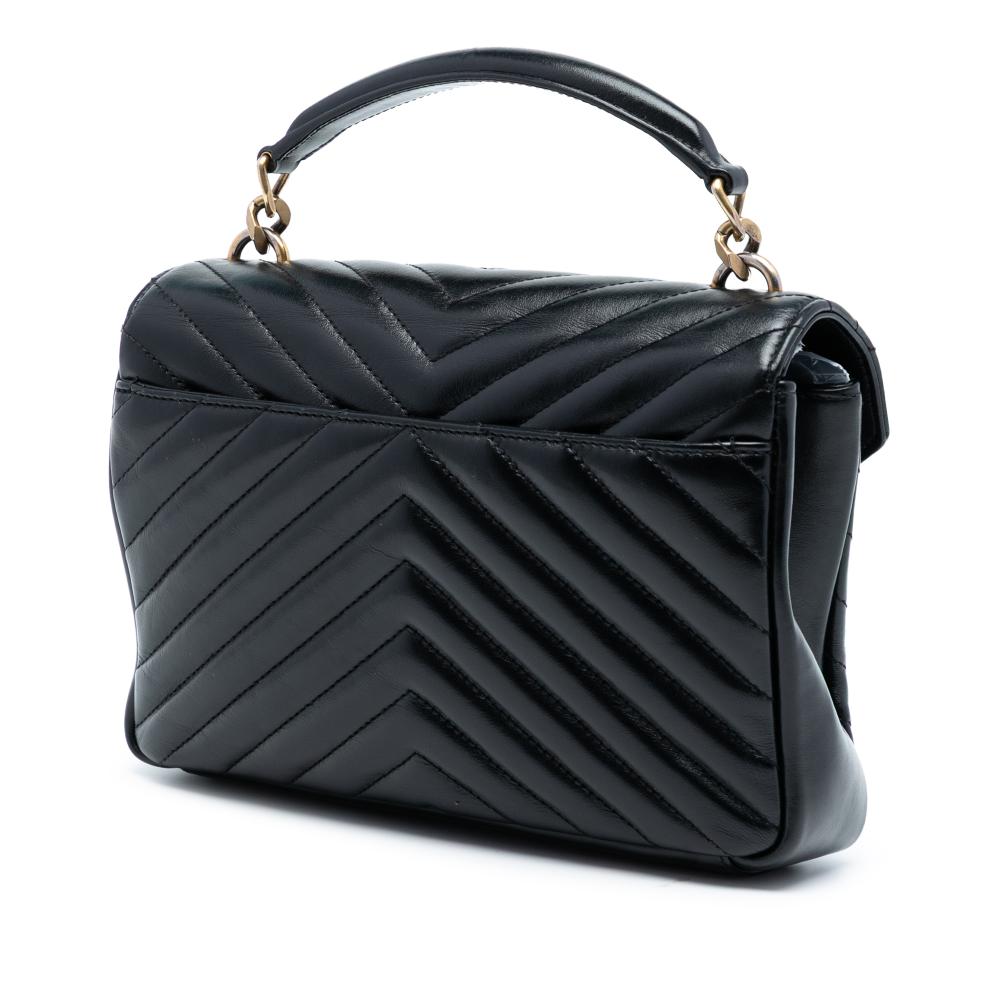 Saint Laurent B Saint Laurent Black Calf Leather Medium Chevron Studded skin Monogram College Satchel Italy