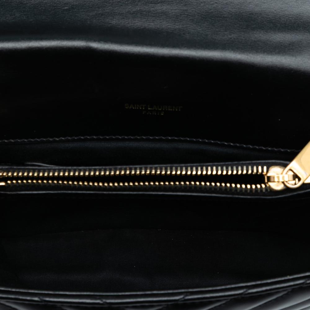 Saint Laurent B Saint Laurent Black Calf Leather Medium Chevron Studded skin Monogram College Satchel Italy