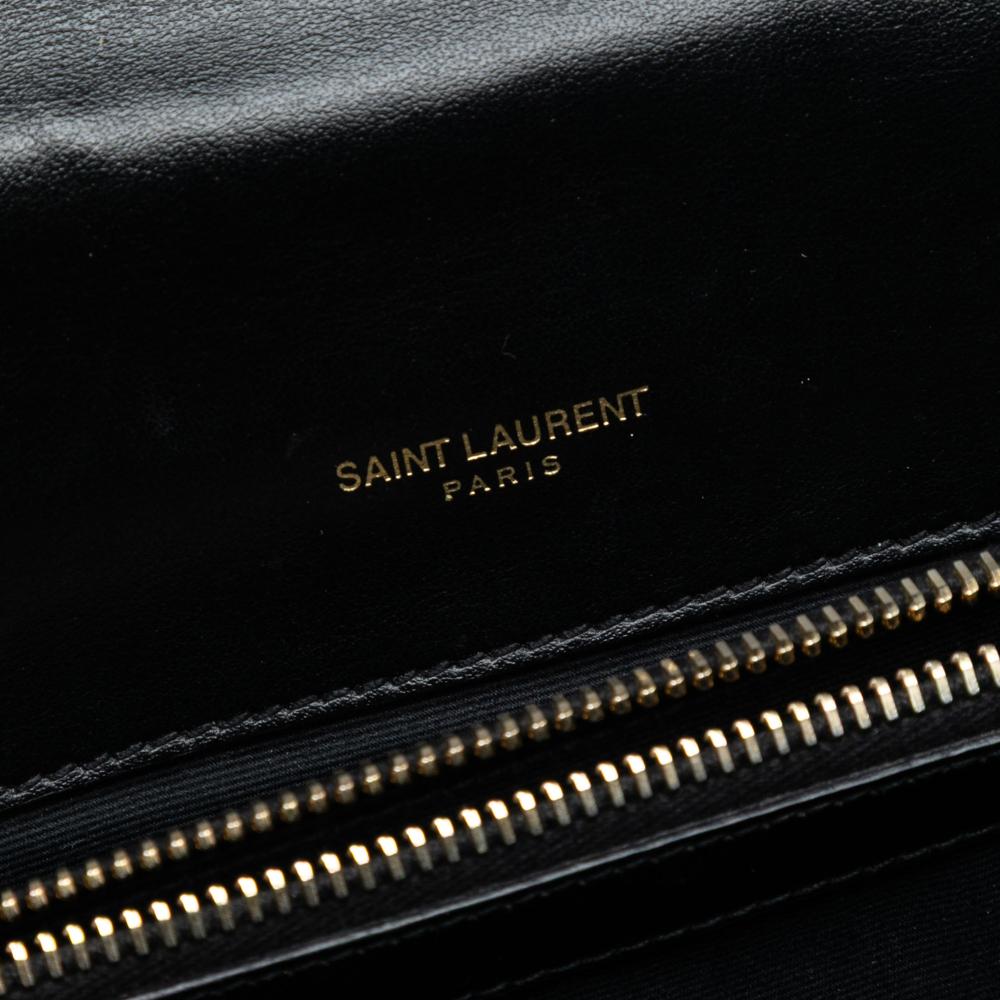 Saint Laurent B Saint Laurent Black Calf Leather Medium Chevron Studded skin Monogram College Satchel Italy