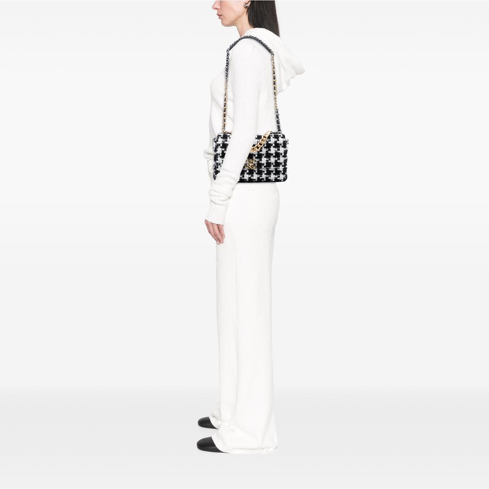 Chanel AB Chanel Black Tweed Fabric Large Houndstooth 19 Flap Italy