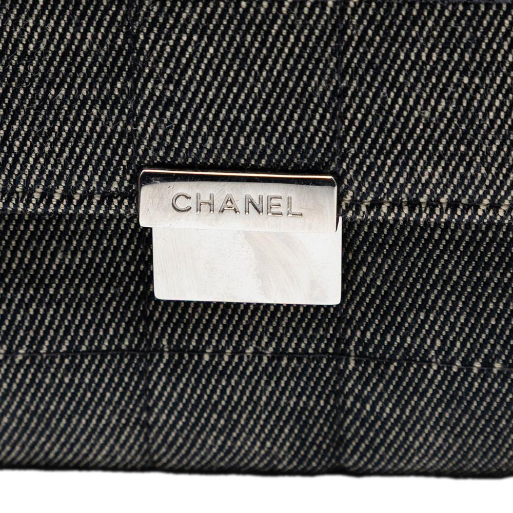 Chanel AB Chanel Gray Denim Fabric CC Choco Bar Chain Flap France