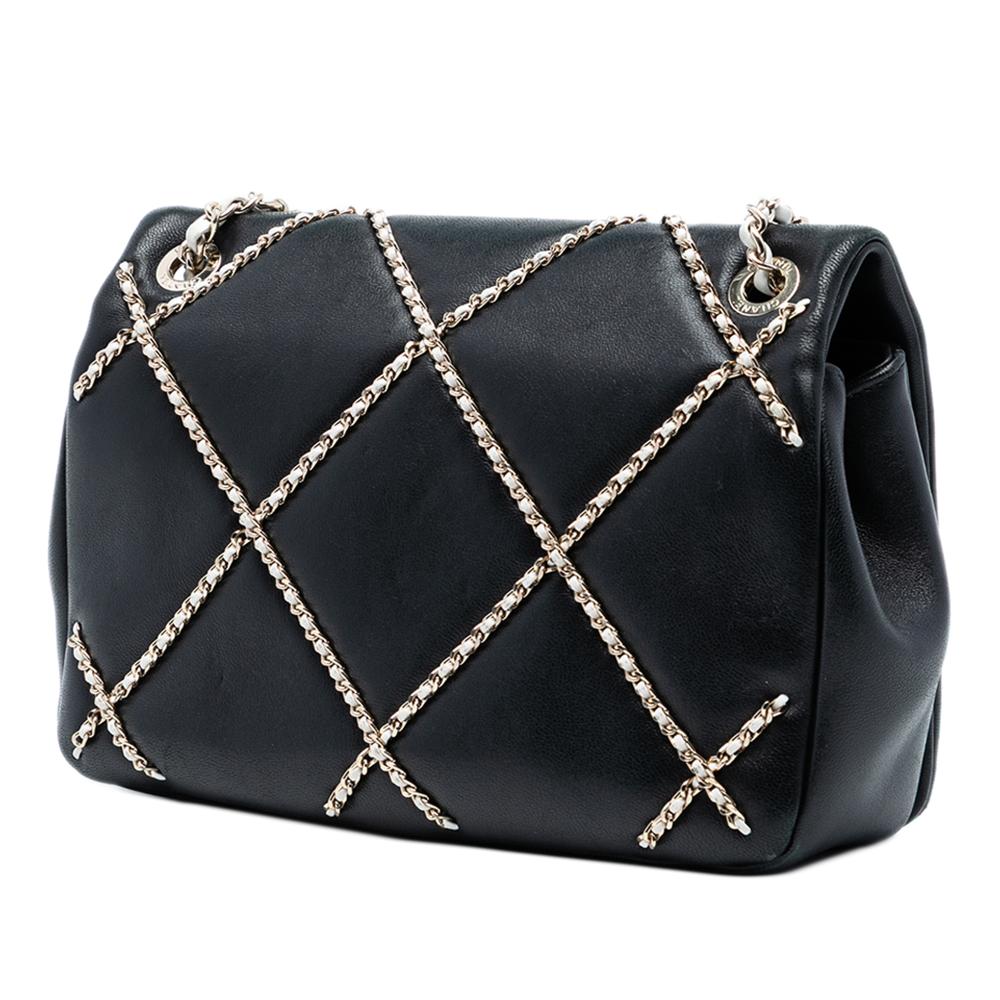 Chanel AB Chanel Black with White Lambskin Leather Leather Small Lambskin Entwined Chain Flap Italy