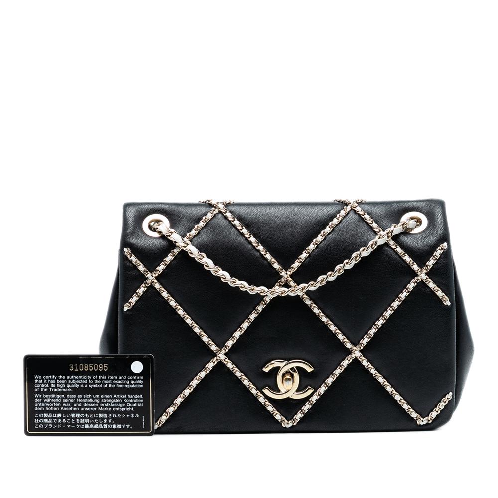 Chanel AB Chanel Black with White Lambskin Leather Leather Small Lambskin Entwined Chain Flap Italy