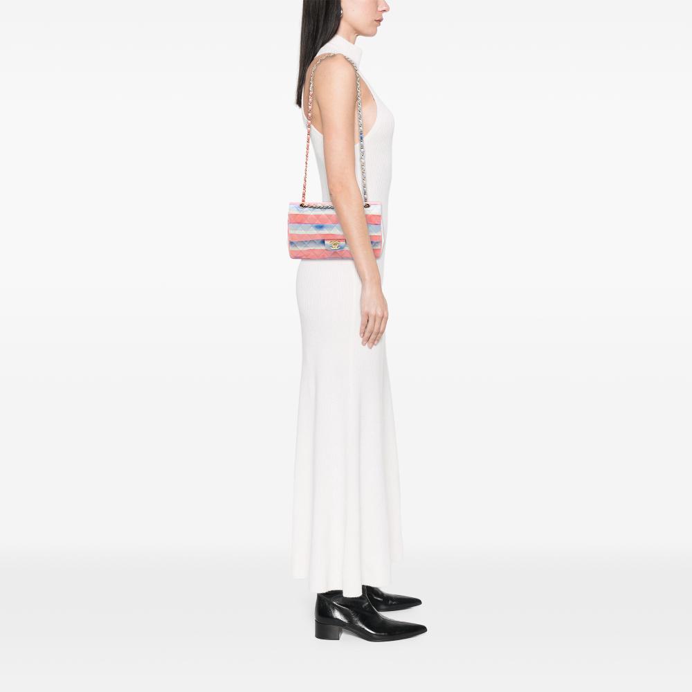 Chanel B Chanel Pink Lambskin Leather Leather Medium Classic Printed Lambskin Watercolor Double Flap France