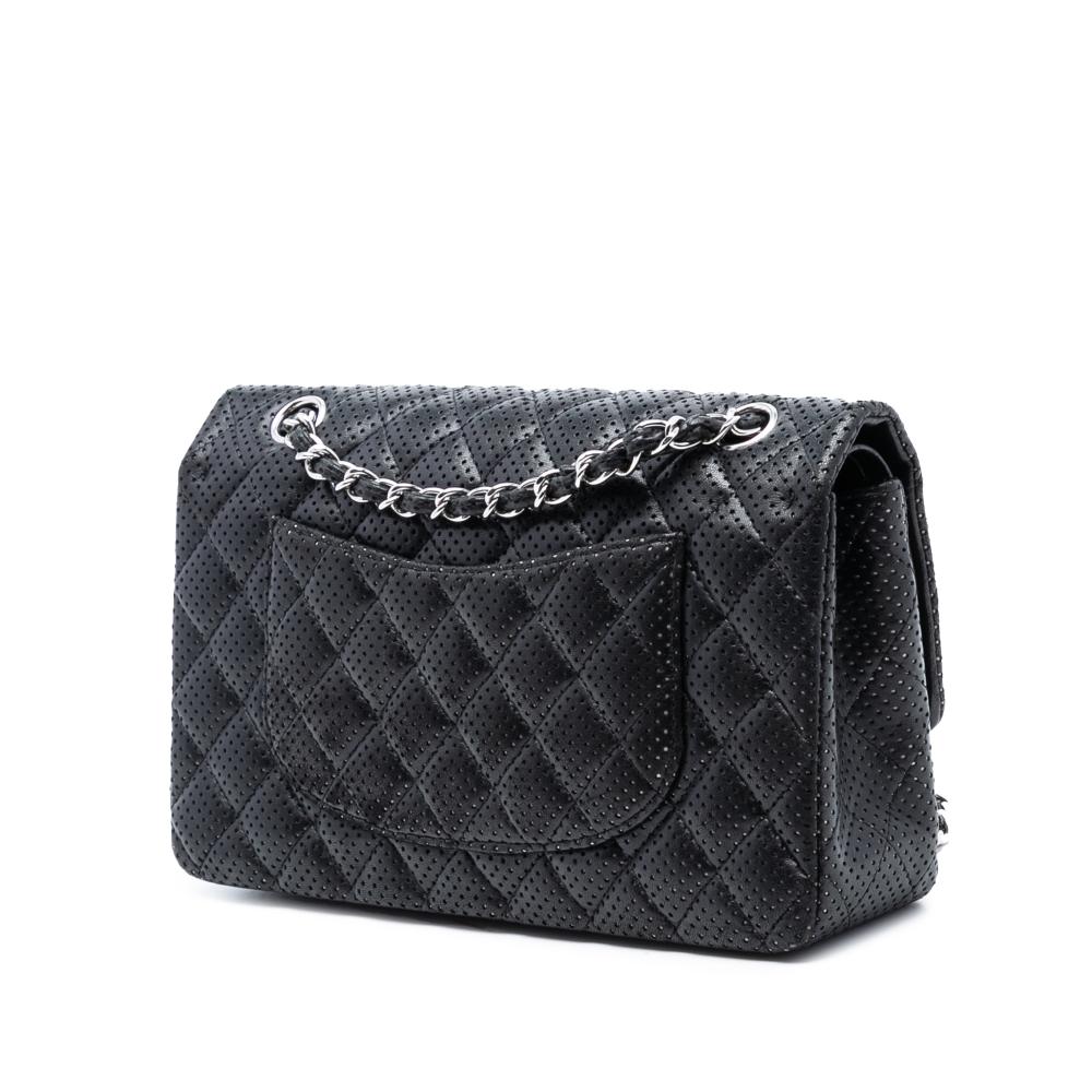 Chanel B Chanel Black Lambskin Leather Leather Medium Classic Perforated Lambskin Double Flap France