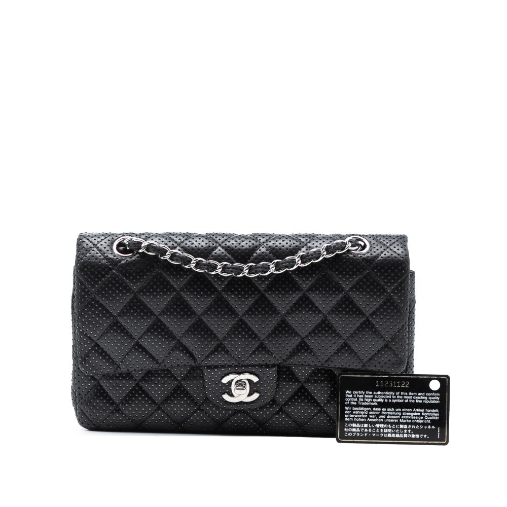 Chanel B Chanel Black Lambskin Leather Leather Medium Classic Perforated Lambskin Double Flap France