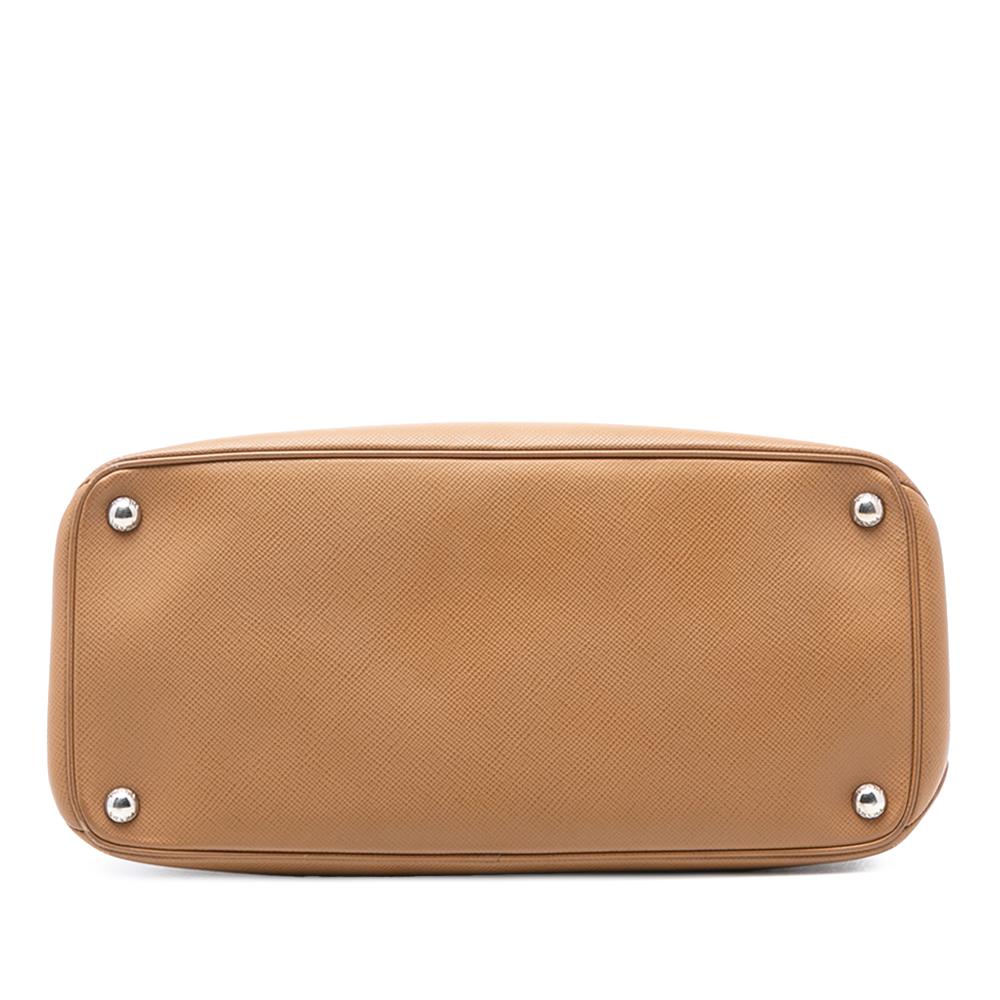 Prada B Prada Brown Beige Saffiano Leather Cuir Turnlock Twin Satchel Italy