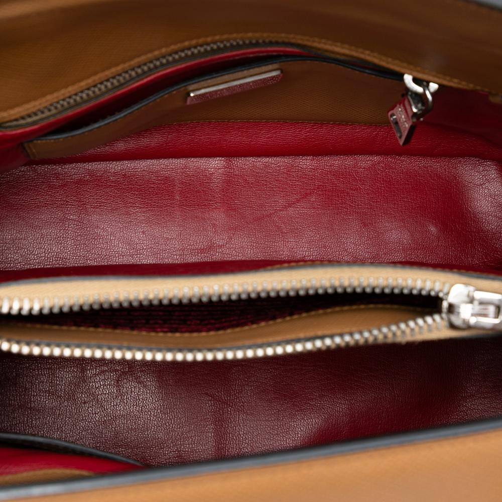 Prada B Prada Brown Beige Saffiano Leather Cuir Turnlock Twin Satchel Italy