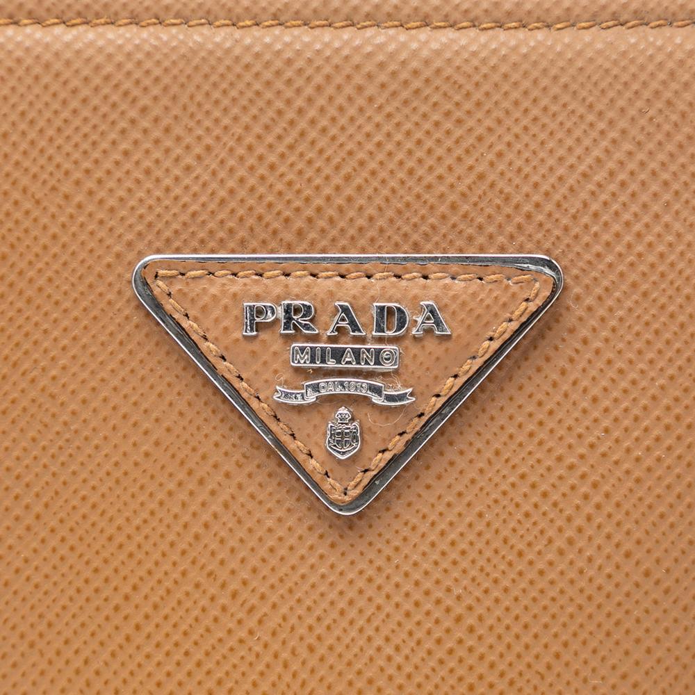 Prada B Prada Brown Beige Saffiano Leather Cuir Turnlock Twin Satchel Italy