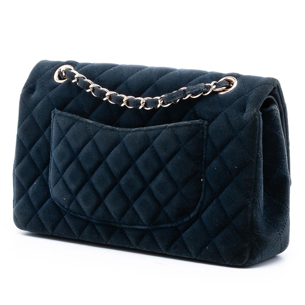 Chanel B Chanel Blue Navy Velvet Fabric Medium Classic Double Flap France