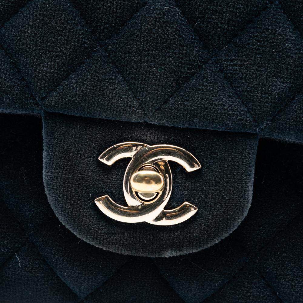 Chanel B Chanel Blue Navy Velvet Fabric Medium Classic Double Flap France